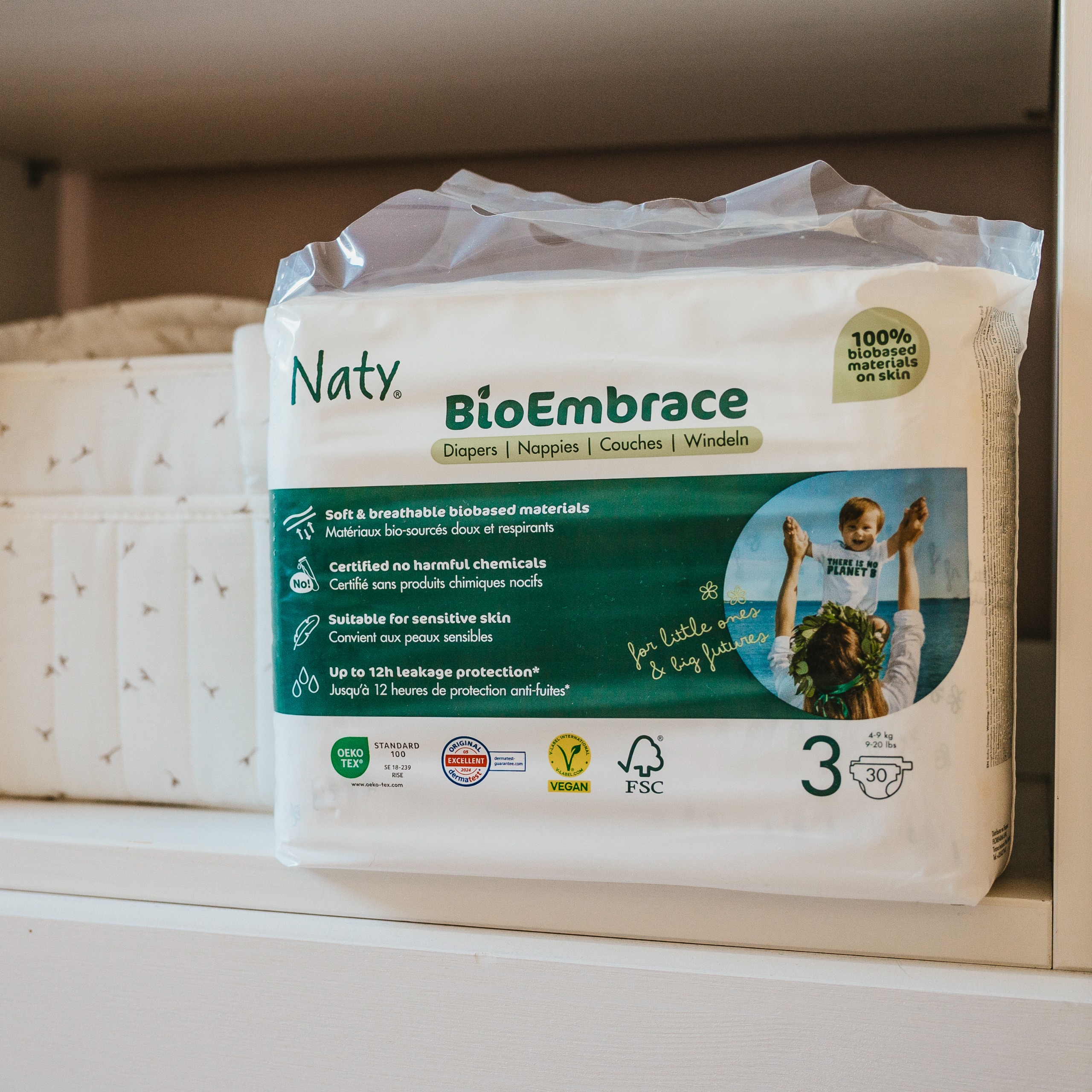A close-up of Naty BioEmbrace nappies