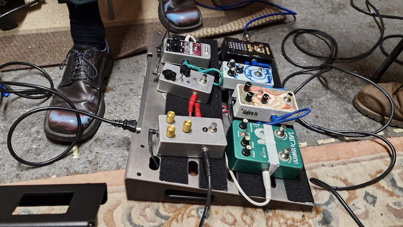 The fully-loaded Fender Professional pedalboard at rehearsal!
