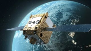 Artist's illustration of Astroscale's APS-R Refueler spacecraft high above Earth.