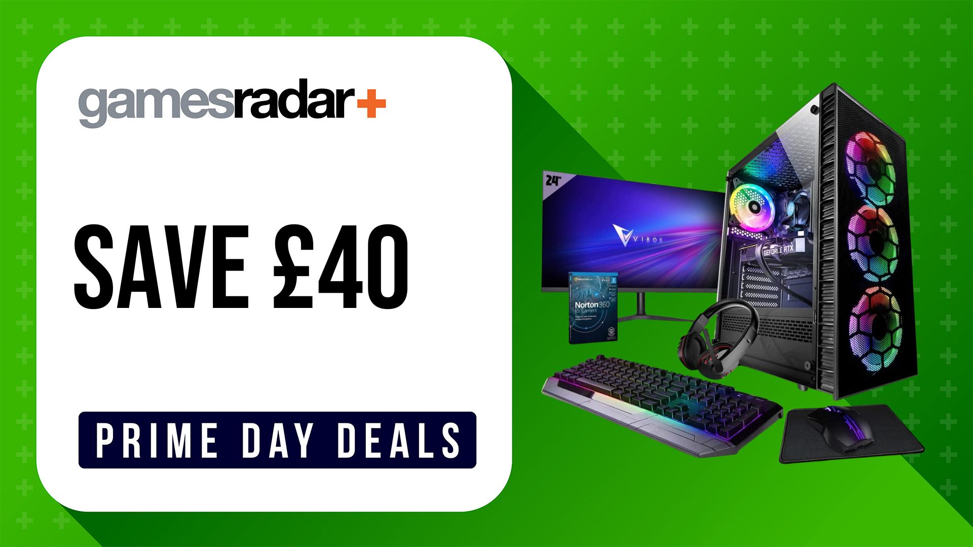 Vibox II-96 prime day gaming pc deal with green background and £40 saving
