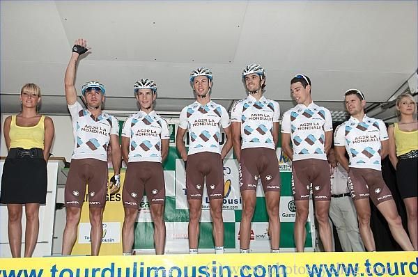 AG2R are presented to the crowd.