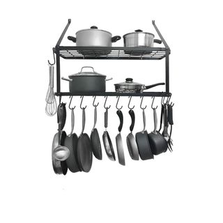 black metal wall rack for pots and pans