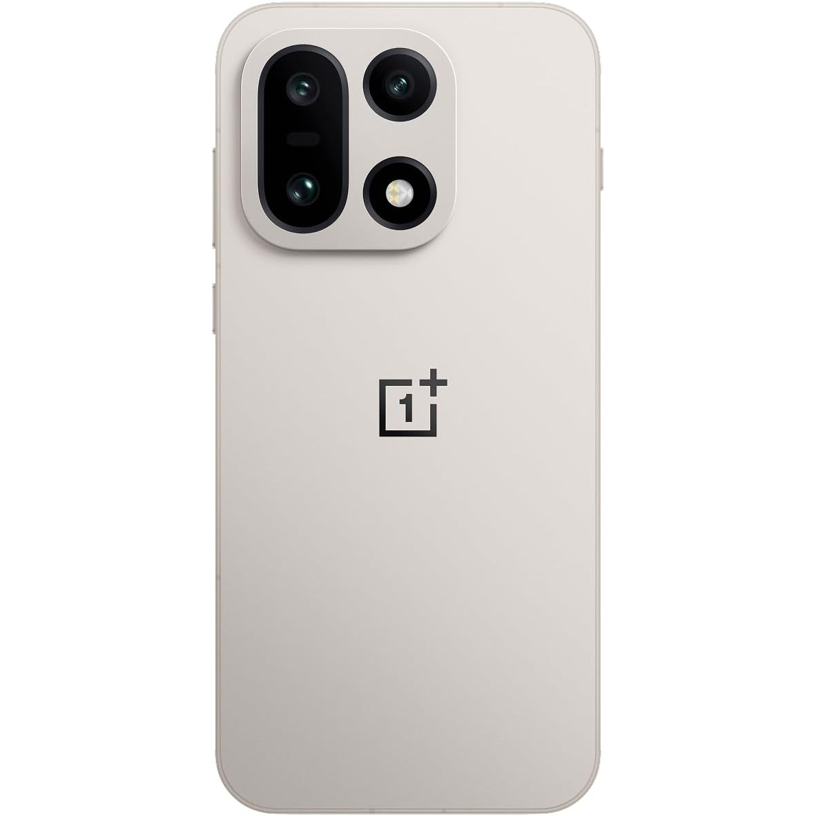 OnePlus 15 in Sand Storm color showing the back with OnePlus logo and camera lenses