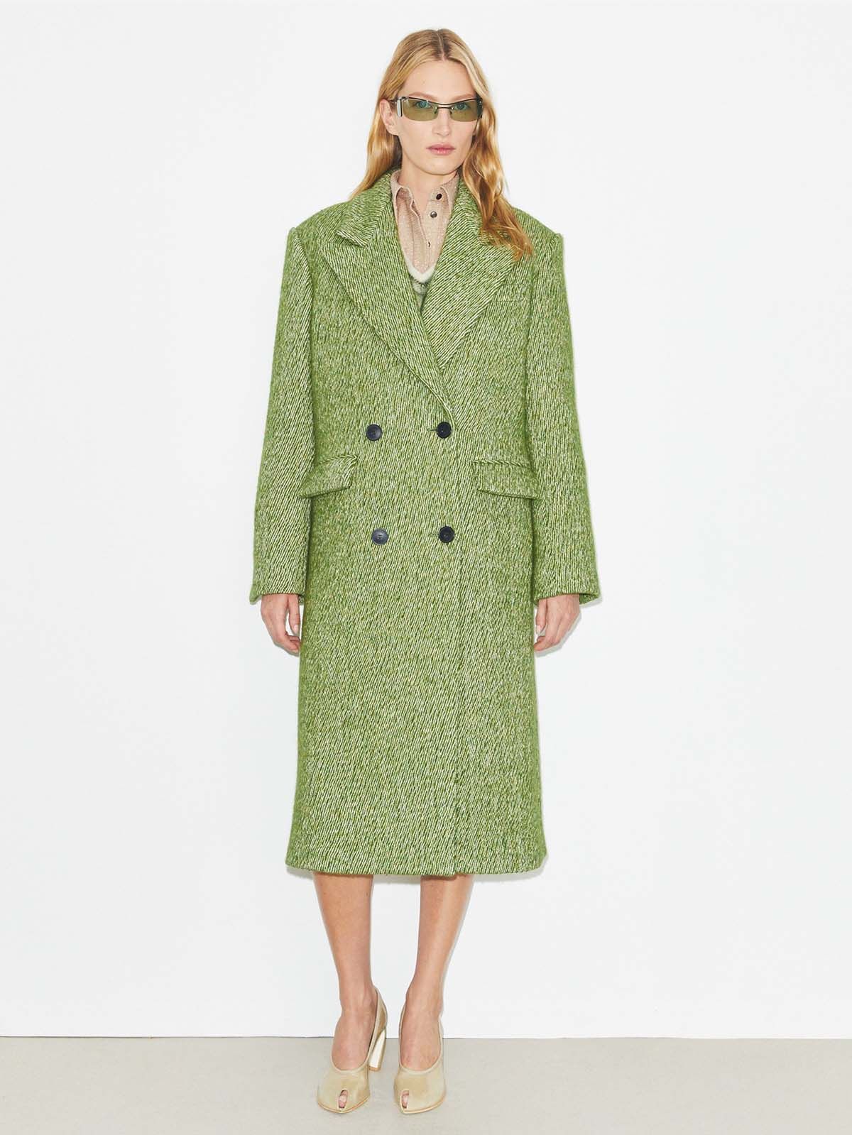 Oversized Twill Coat in Green, Size Xs