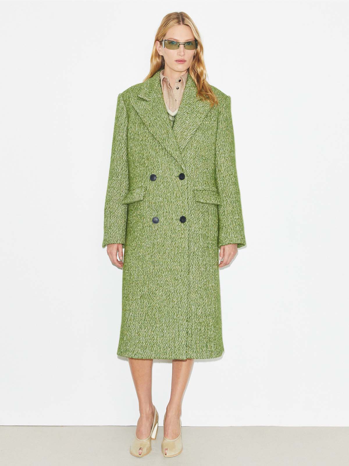Oversized Twill Coat in Green, Size Xs
