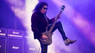 Gene Simmons of Gene Simmons Band performs at Alcatraz Metal Fest on August 11, 2024 in Kortrijk, Belgium.