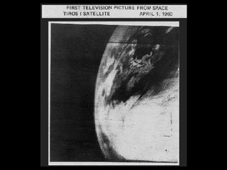 This first picture of Earth from a weather satellite was taken by the TIROS-1 satellite on April 1, 1960. The photo also made television history.