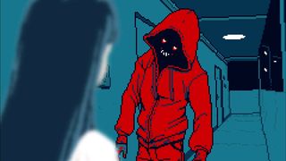 urban myth dissolution center screenshot showing a strange figure in a red suit