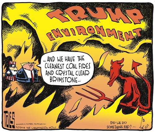 Political Cartoon U.S. Coal Hell Fire Brimstone Trump Environment