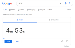 A timer running in Google Search.