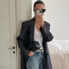 woman wearing chic denim outfit fall 2025