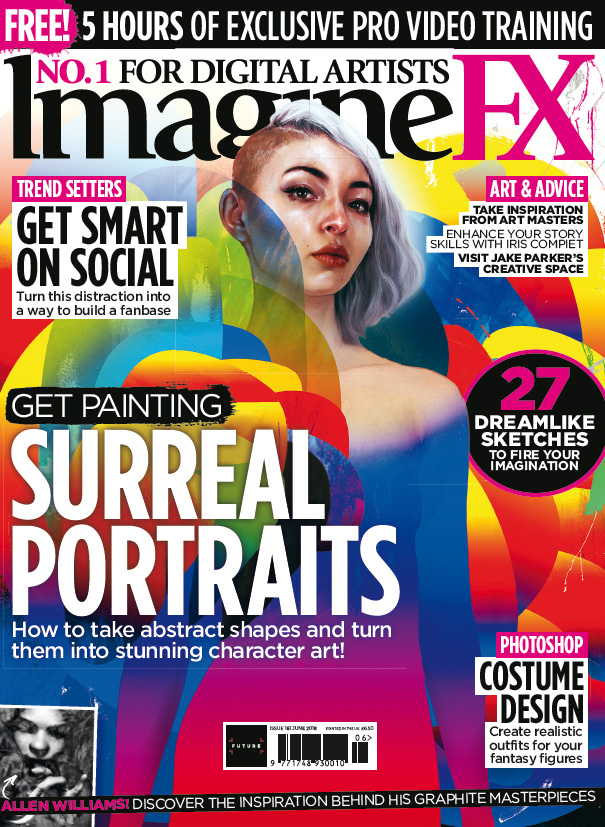 IFX 161 cover of a woman with half a buzz cut on a colourful, swirling background