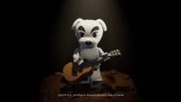 Lego K.K. Slider on a stool with a guitar, with a disclaimer along the bottom of the image