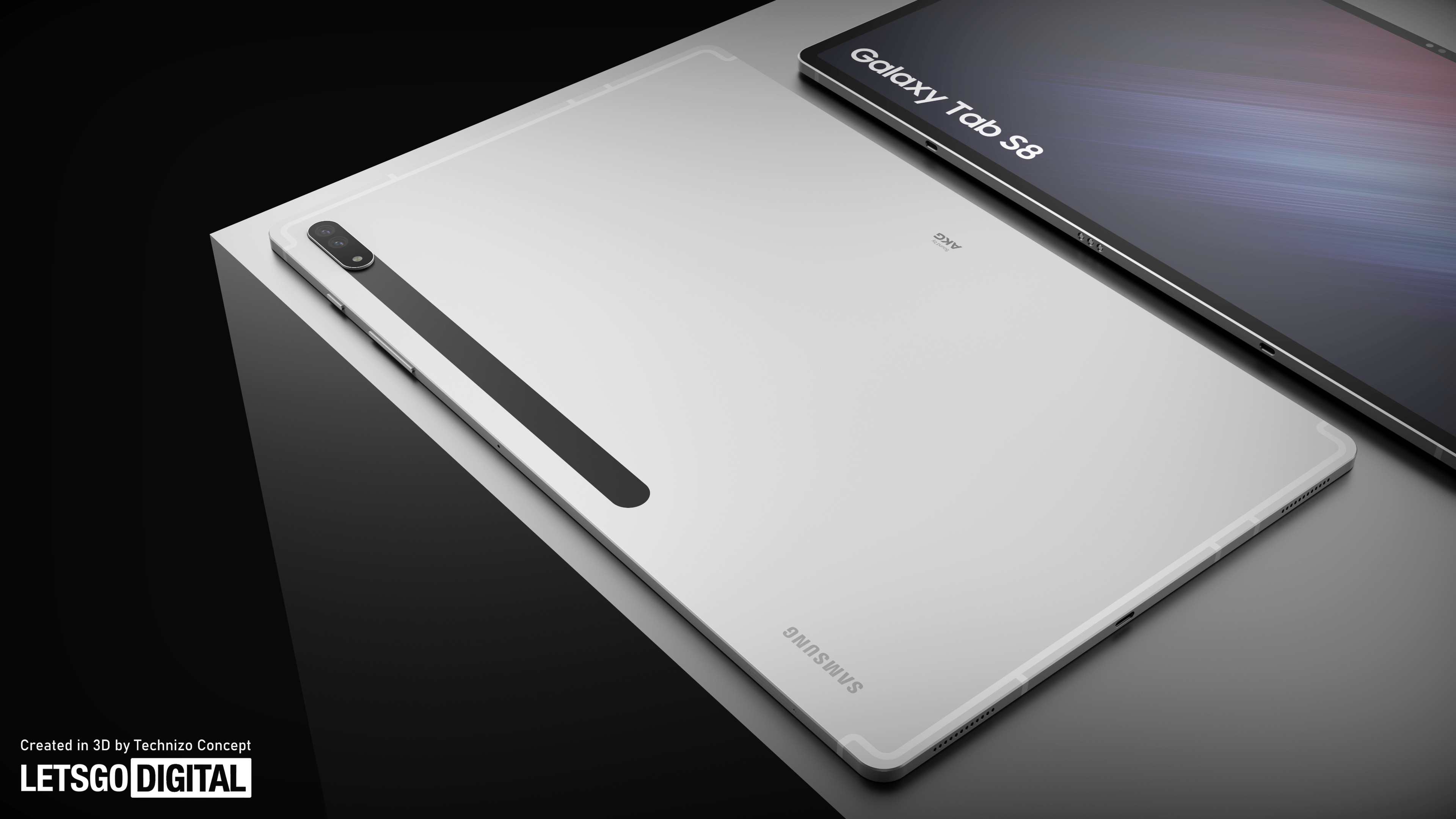 An unofficial render of the back of the Samsung Galaxy Tab S8, in gray
