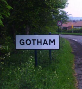 Jokers steal sign from tiny British village of Gotham