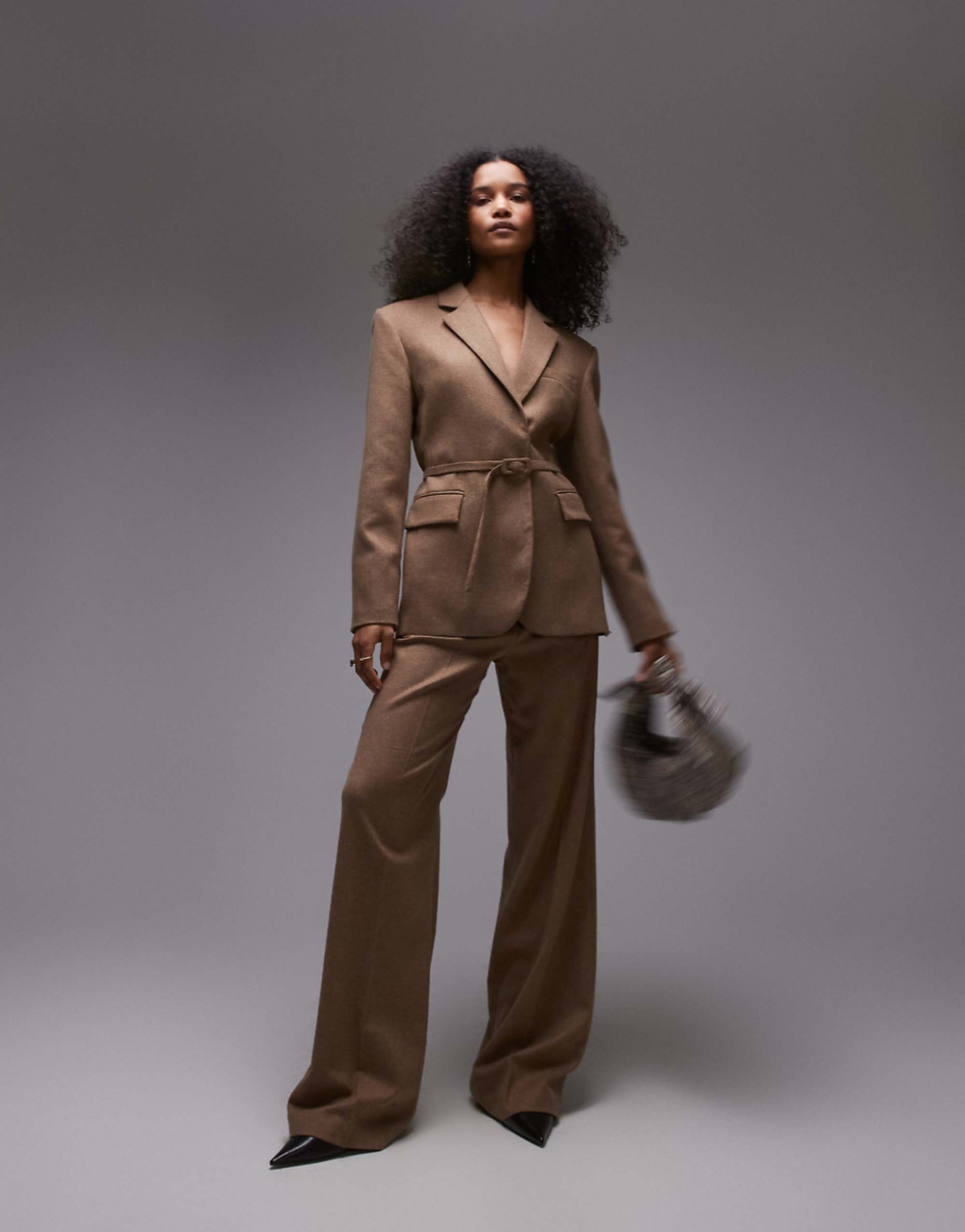 Mango Belted Wool Touch Blazer Co-Ord in Camel