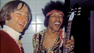 Peter Tork (left) and Jimi Hendrix photographed on the 1967 tour with Hendrix opened for the Monkees