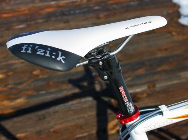 A fi'zi:k Antares saddle is mounted atop a Race Face Deus XC aluminum seatpost.