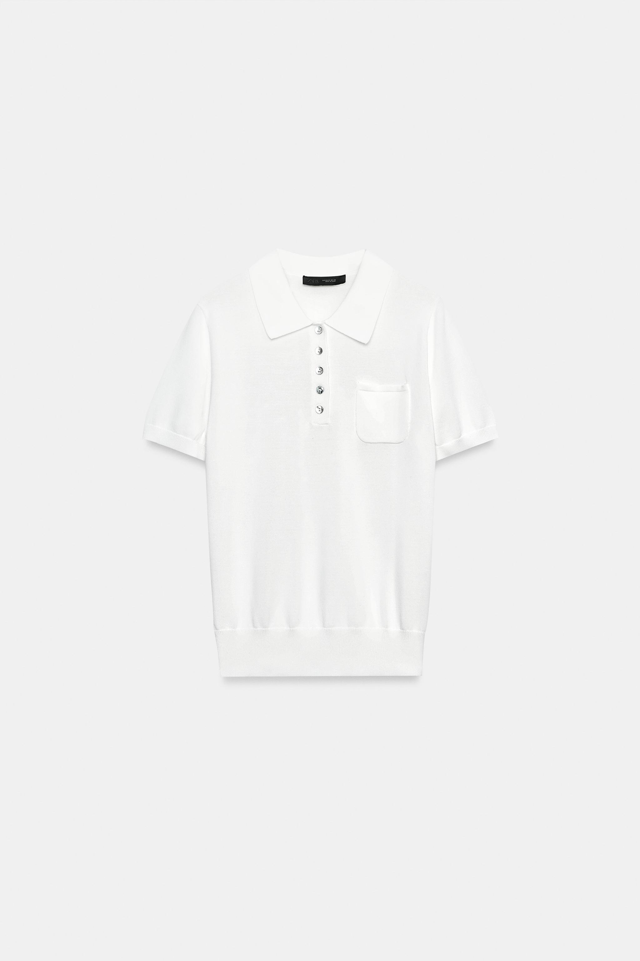Short Sleeve Knit Polo Shirt - White - S