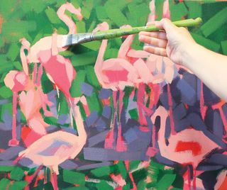 image of a painting of a flamingo in acrylics