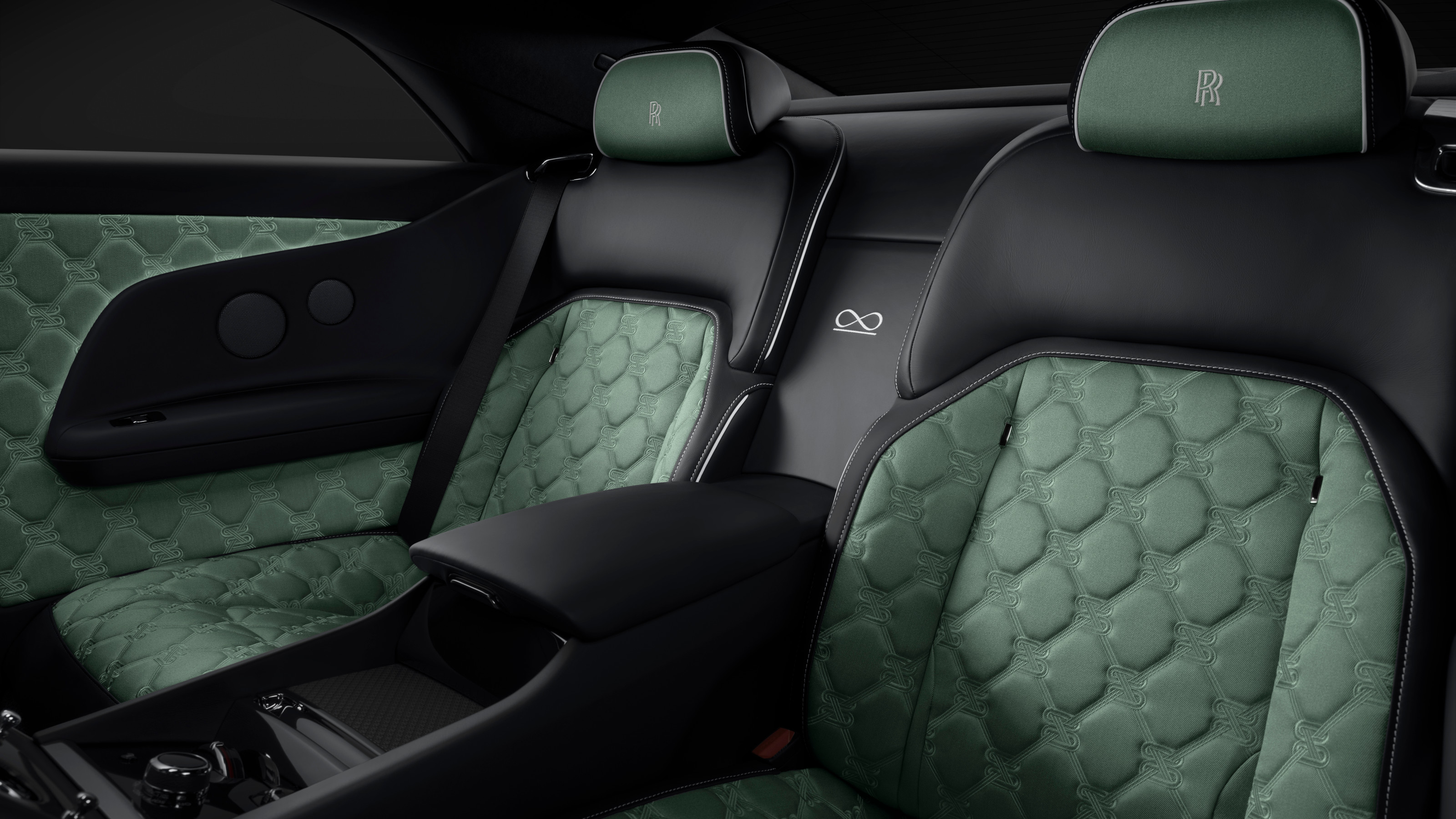 Rear seats finished in Sage green Duality Twill fabric
