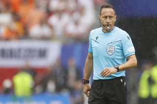 Referee Artur Soares Dias of Portugal during the Euro 2024 group match between Poland and the Netherlands in Hamburg, Germany