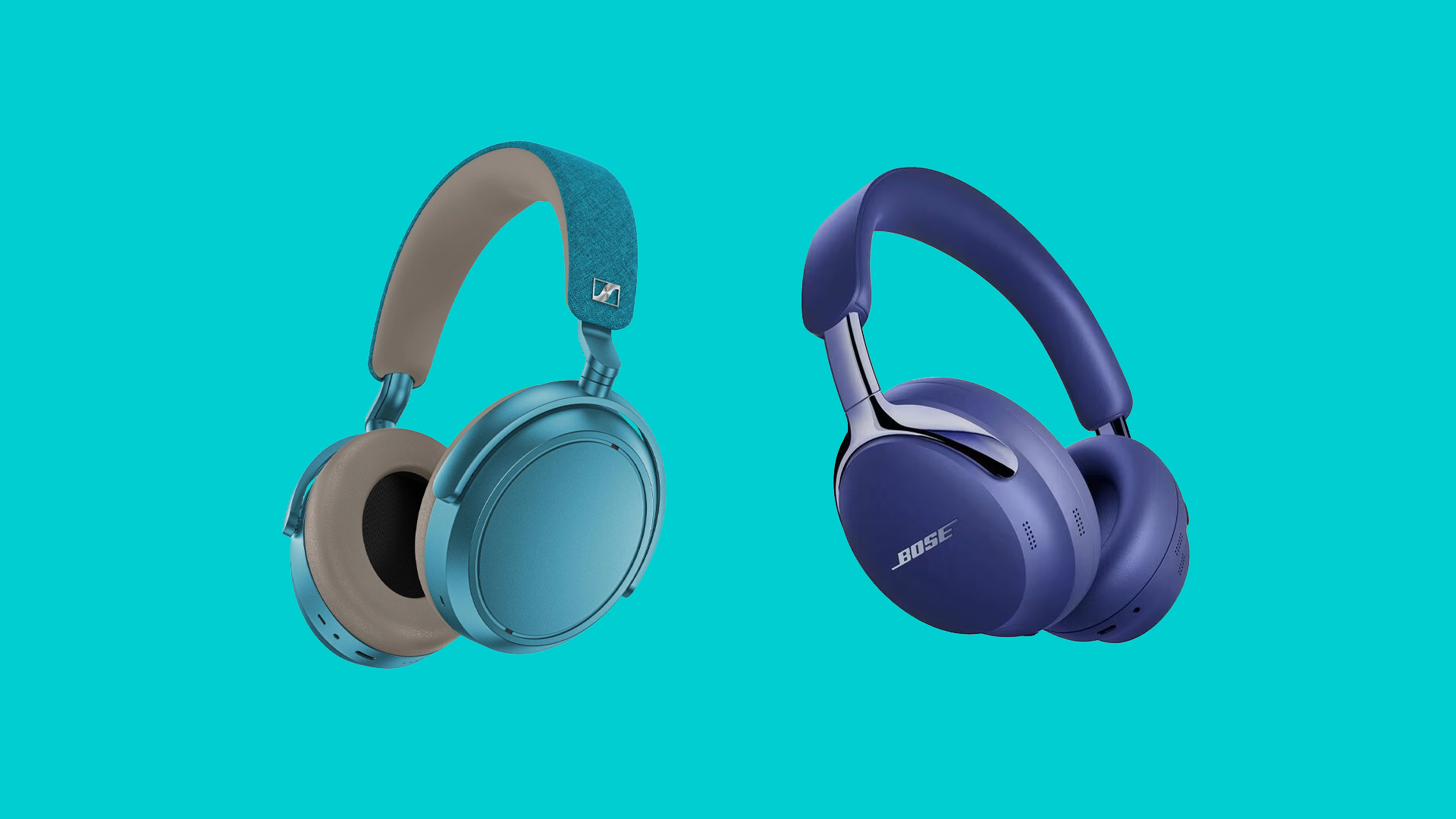 Two excellent Bluetooth headphones in blue colour ways. 