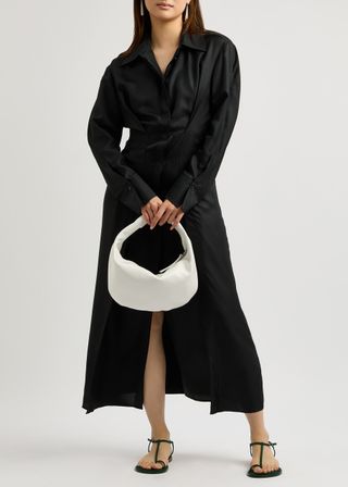 Silk-Satin Midi Shirt Dress