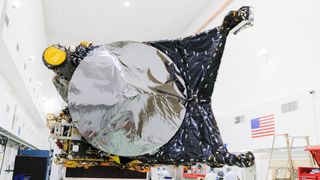 NASA’s Psyche spacecraft is shown in a clean room on June 26 at the Astrotech Space Operations facility near the agency’s Kennedy Space Center in Florida.