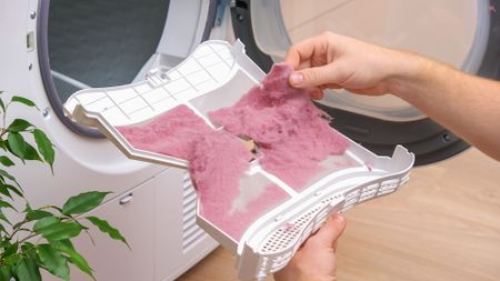 Dryer lint on clothes dryer filter