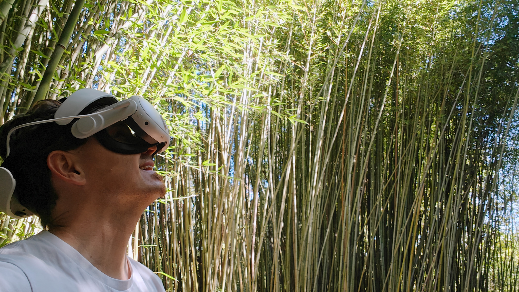 Wearing a Meta Quest 3 headset while scanning an area using the Hyperscape app