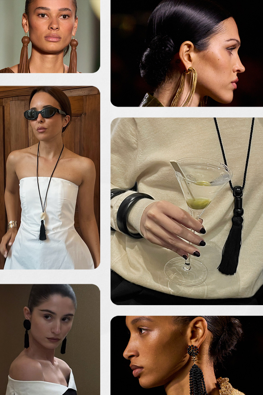 Jewelry trends for 2026 is shown in a collage of the tassel jewelry trend