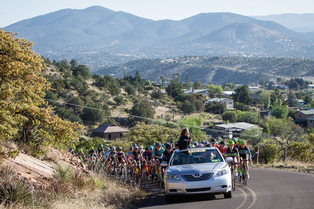 The women roll out of Silver City in the morning for stage 1 of Tour of the Gila