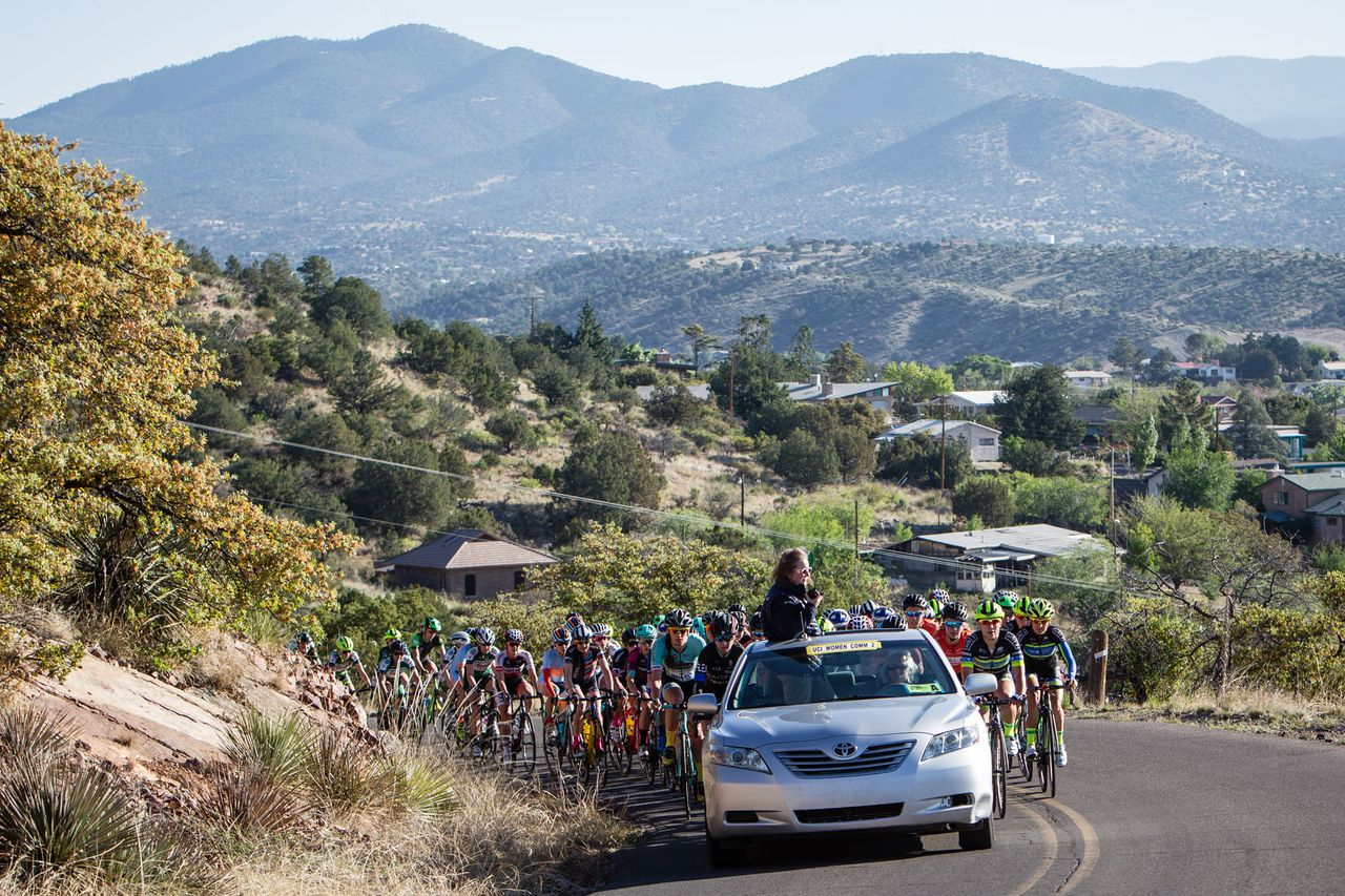 The women roll out of Silver City in the morning for stage 1 of Tour of the Gila