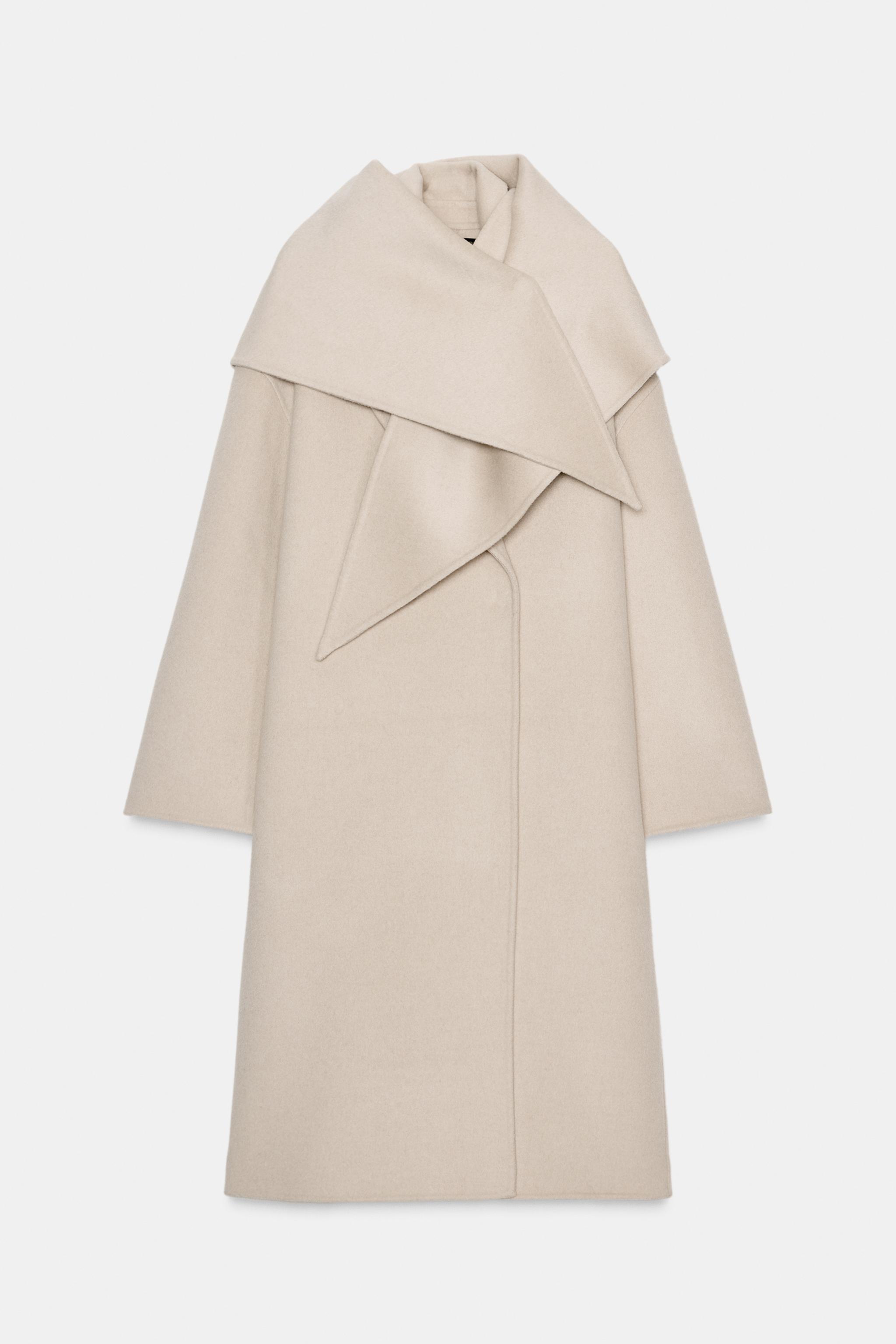 Oversized Wool Blend Coat With Scarf Zw Collection