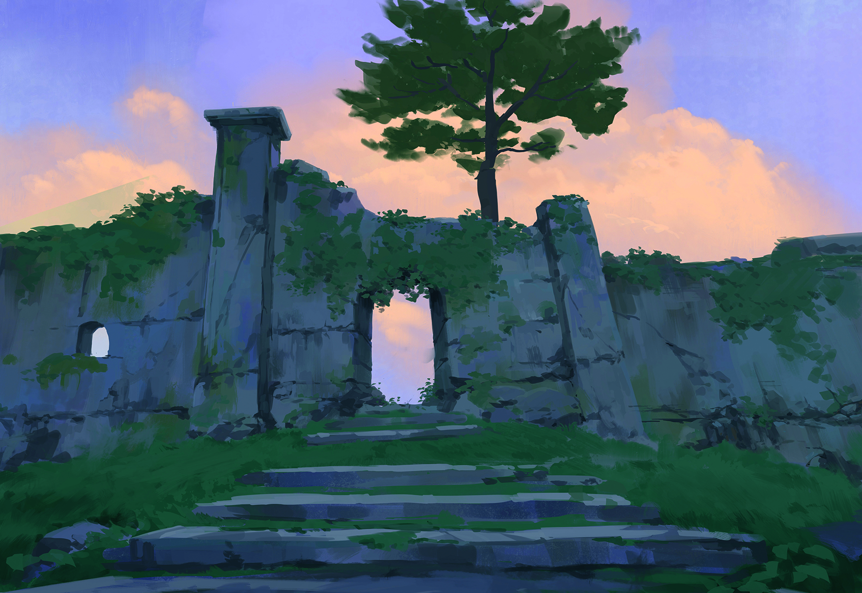 Digital art in progress from a matte painting tutorial