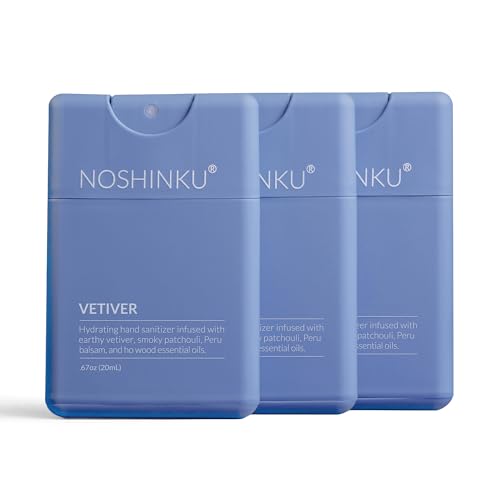 Noshinku - Refillable Hand Sanitizer Vetiver 3-Pack, Travel Size Spray With Hydrating Botanical Oils, Natural Ingredients, All Natural Fragrances, Sugarcane Derived Alcohol, No Parabens, No Dyes