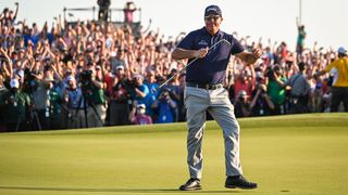 Phil Mickelson celebrates after winning the 2021 PGA Championship in South Carolina
