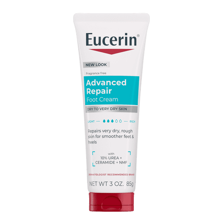 Eucerin Advanced Repair Foot Cream for Dry Feet, Repairs Very Dry, Rough Skin, Fragrance Free, 3 Oz