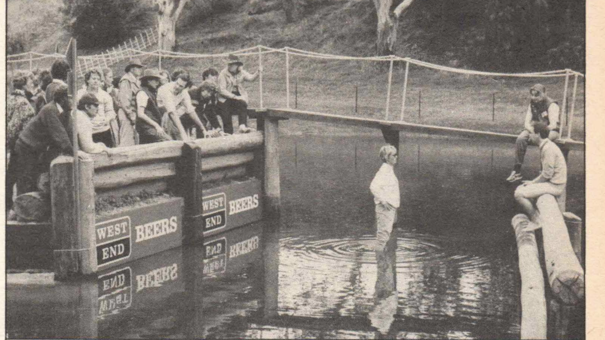 newspaper clipping of Ginny Elliot and Ian Stark in water jump at Gawler World Championships