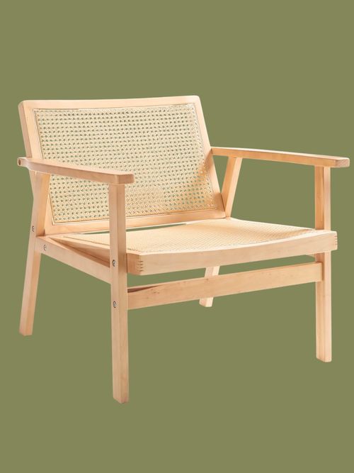 Rattan Accent Lounge Chair With Solid Wood Frame