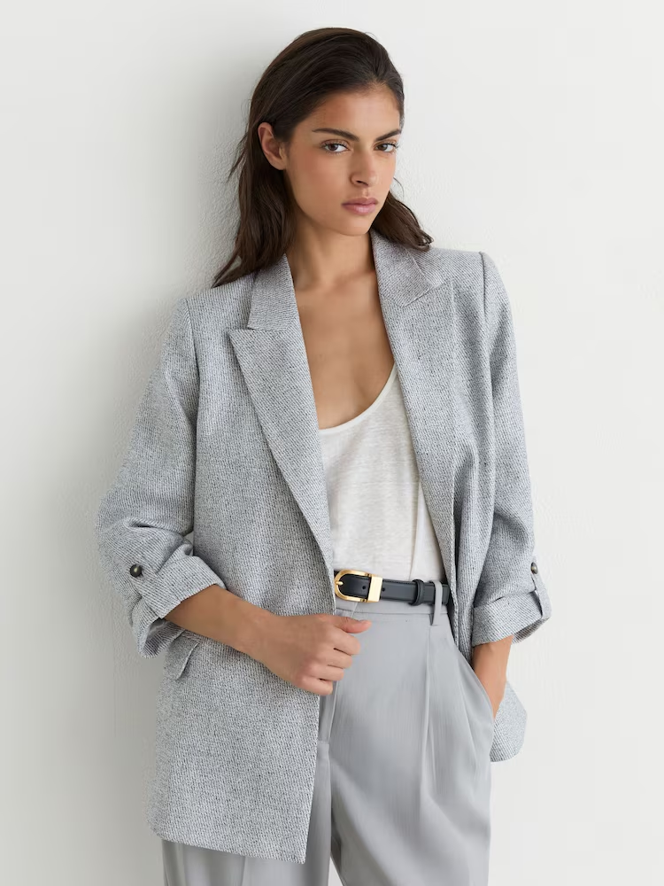 reiss, Linen-Blend Textured Double-Breasted Blazer
