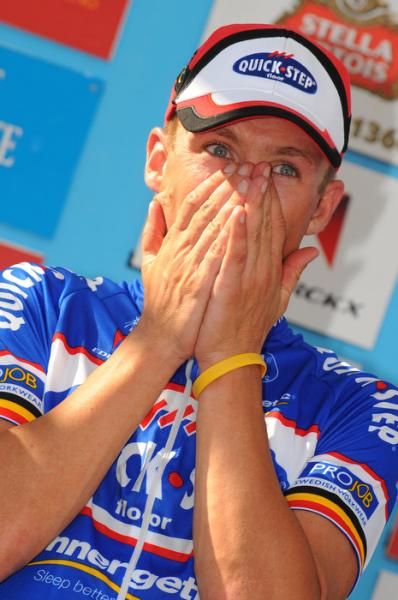 Stijn Devolder (Quick Step) on the podium after winning his national road title