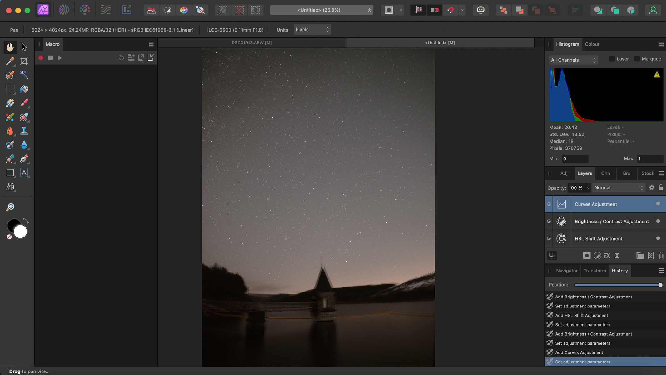 Astrophotography stack results in Affinity Photo 2