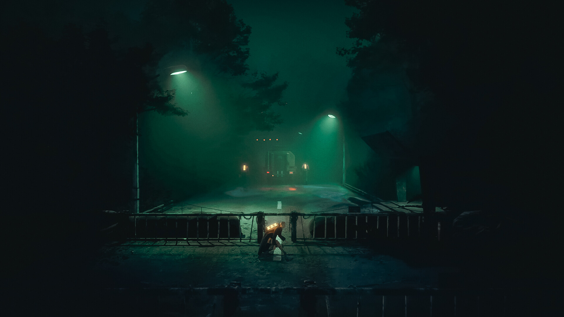 In cinematic action-adventure 4:AM, protagonist Aila sneaks across a dark, dystopian street