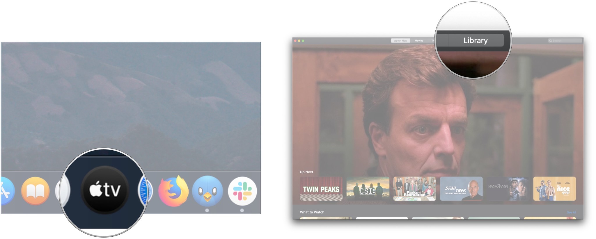 Open TV app, click Library