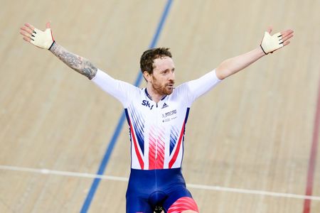 An elated Bradley Wiggins celebrating the madison win