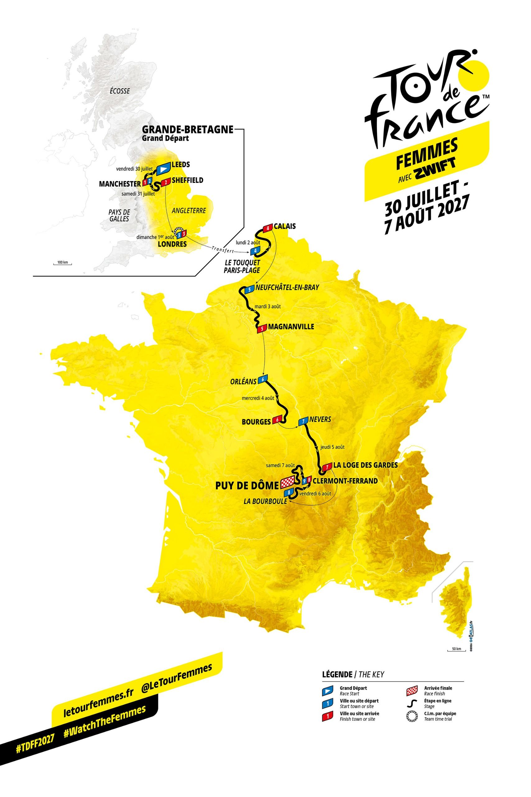 The route of the 2027 Tour de France Femmes avec Zwift