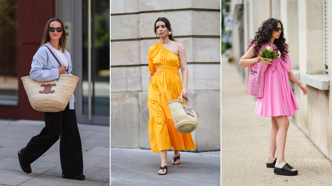 women carrying beach bags, street style 