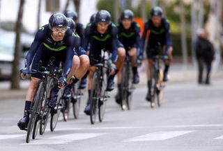 Joaquin Rojas leads Movistar during the stage 2 team time trial at Volta a Catalunya